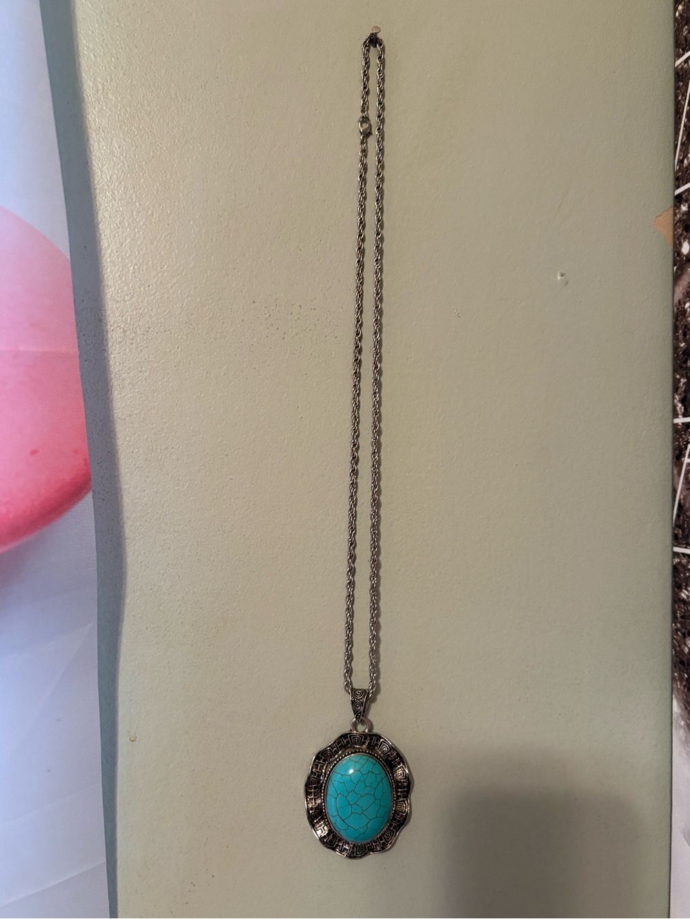 Turquoise Stone Silver Pendant Necklace - Women Jewelry - Picture 4 of 5